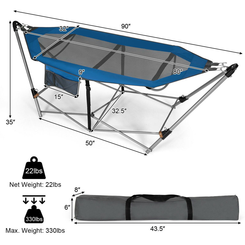 Hamac de camping avec support Chrisshanno, Bleu