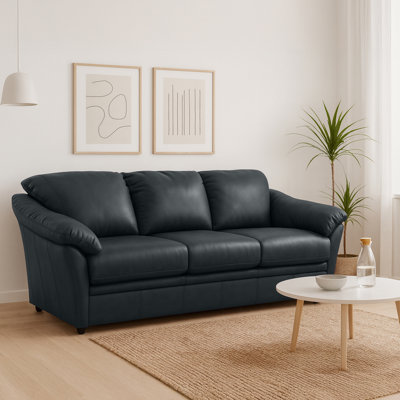 Ramdev Top Grain Leather Sofa Bed with Cushioned Back and Pillow Top Arm