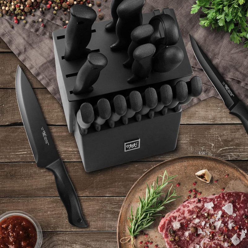 Knife Sets For Kitchen With Block, 19 Pcs Kitchen Knife Set With Block Self Sharpening, Dishwasher Safe, Anti-Slip Handle