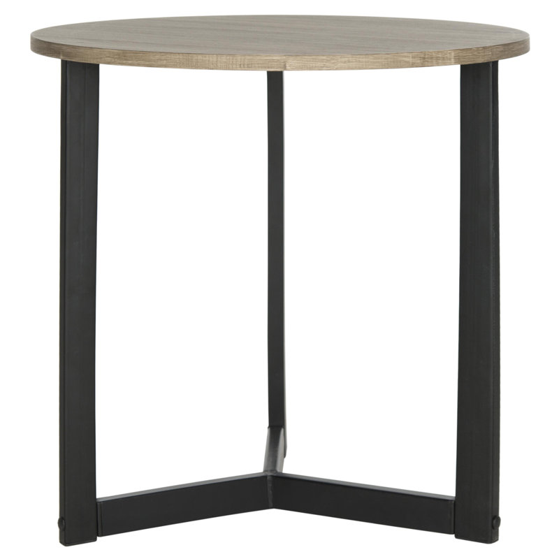 Leonard Round Oak and Black Metal End Table