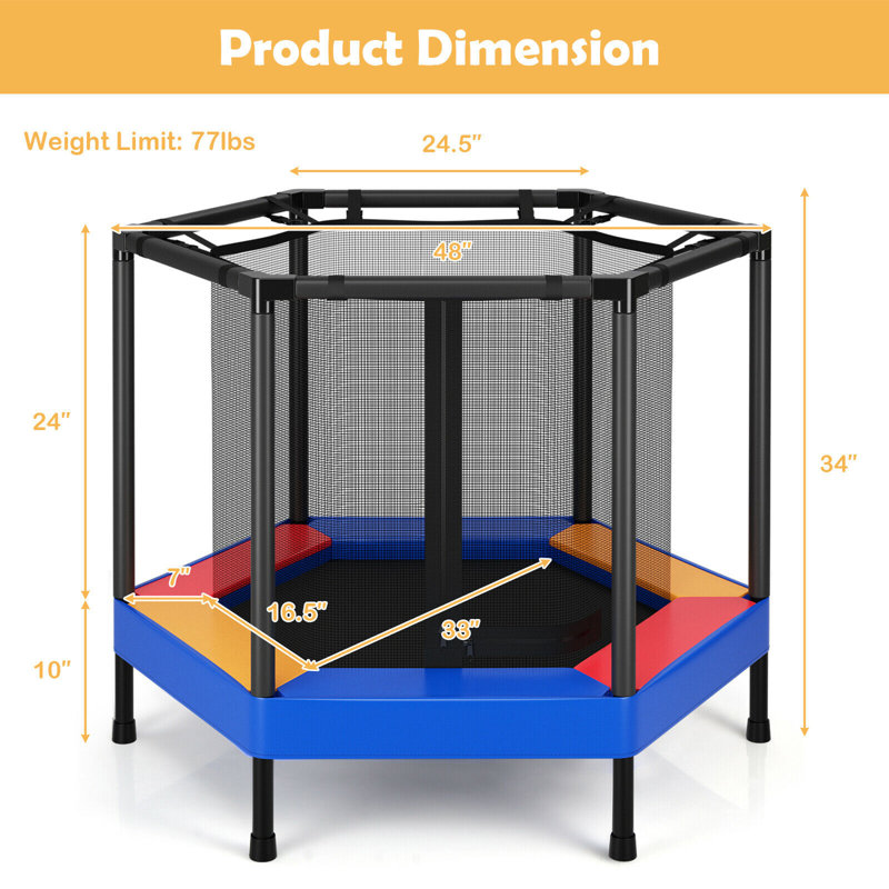 Gymax Hexagon Backyard Trampoline with Safety Enclosure