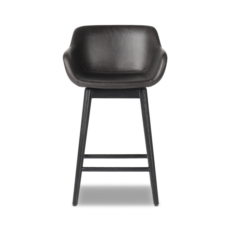 Hannah Swivel Stool, Counter Stool (26.5" Seat Height), Sonoma Black/Genuine Leather, Stained Black Ash