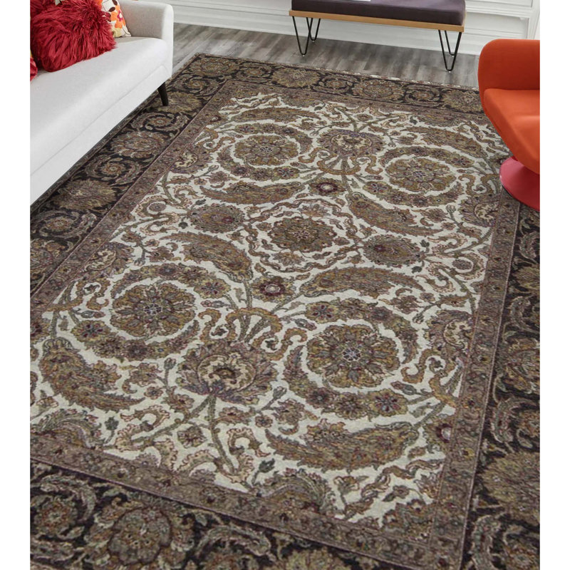 Tapis gris et noir noué à la main de haute qualité