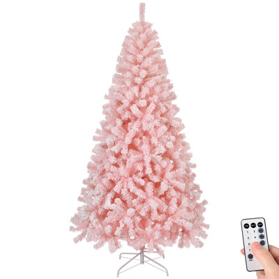 Arbre de Noël enneigé rose avec 400 lumières préinstallées