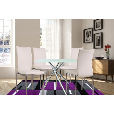Table de salle à manger contemporaine de 36 po avec plateau en verre givré et chaises rembourrées pour salle à manger