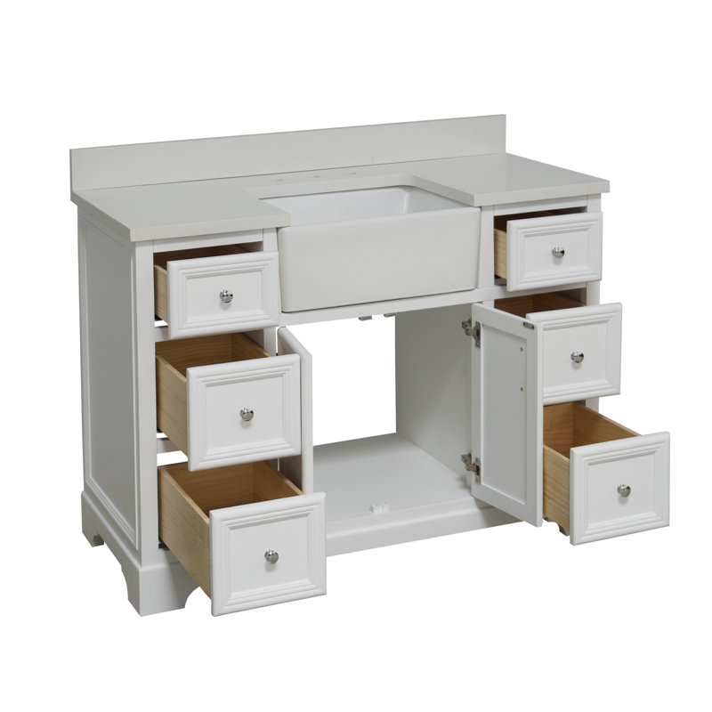 Emiliano 48'' Single Bathroom Vanity with Top, Quartz, White