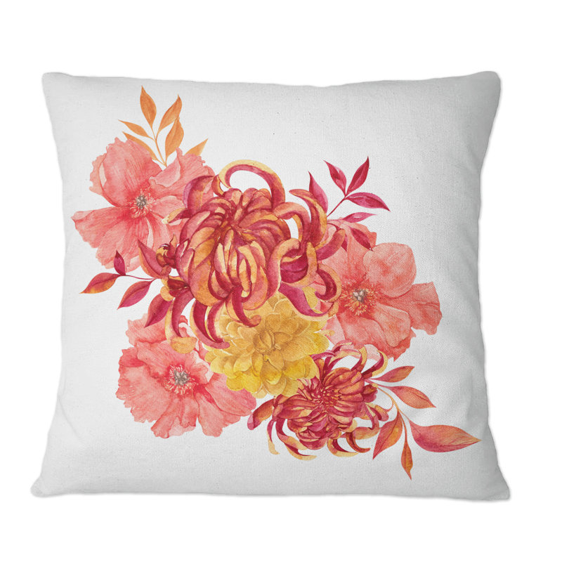 Bouquet d'automne rouge et orange sur fond blanc - coussin traditionnel imprimé, 16 po x 16 po
