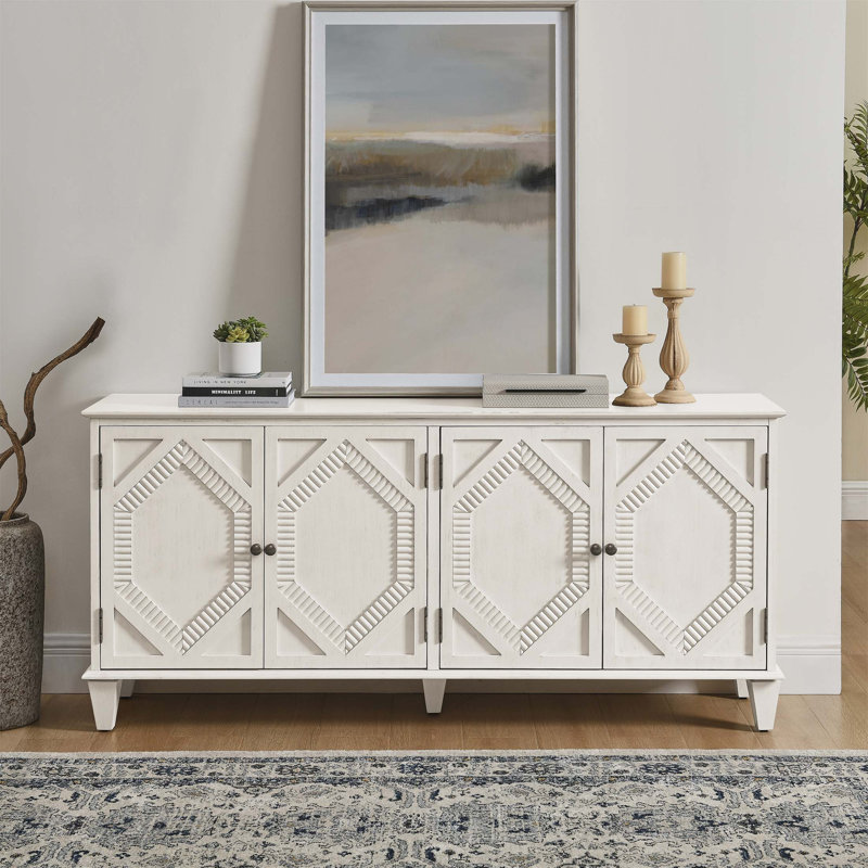 Buffet 65,5 pouces Mid Century Modern, Blanc antique