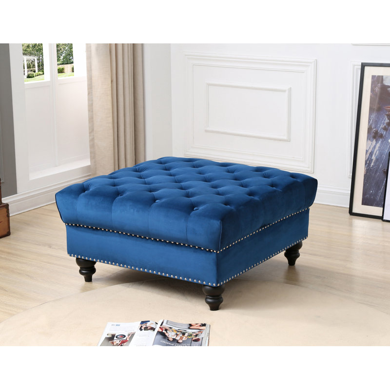 Blagdon Velvet Ottoman, Navy Blue