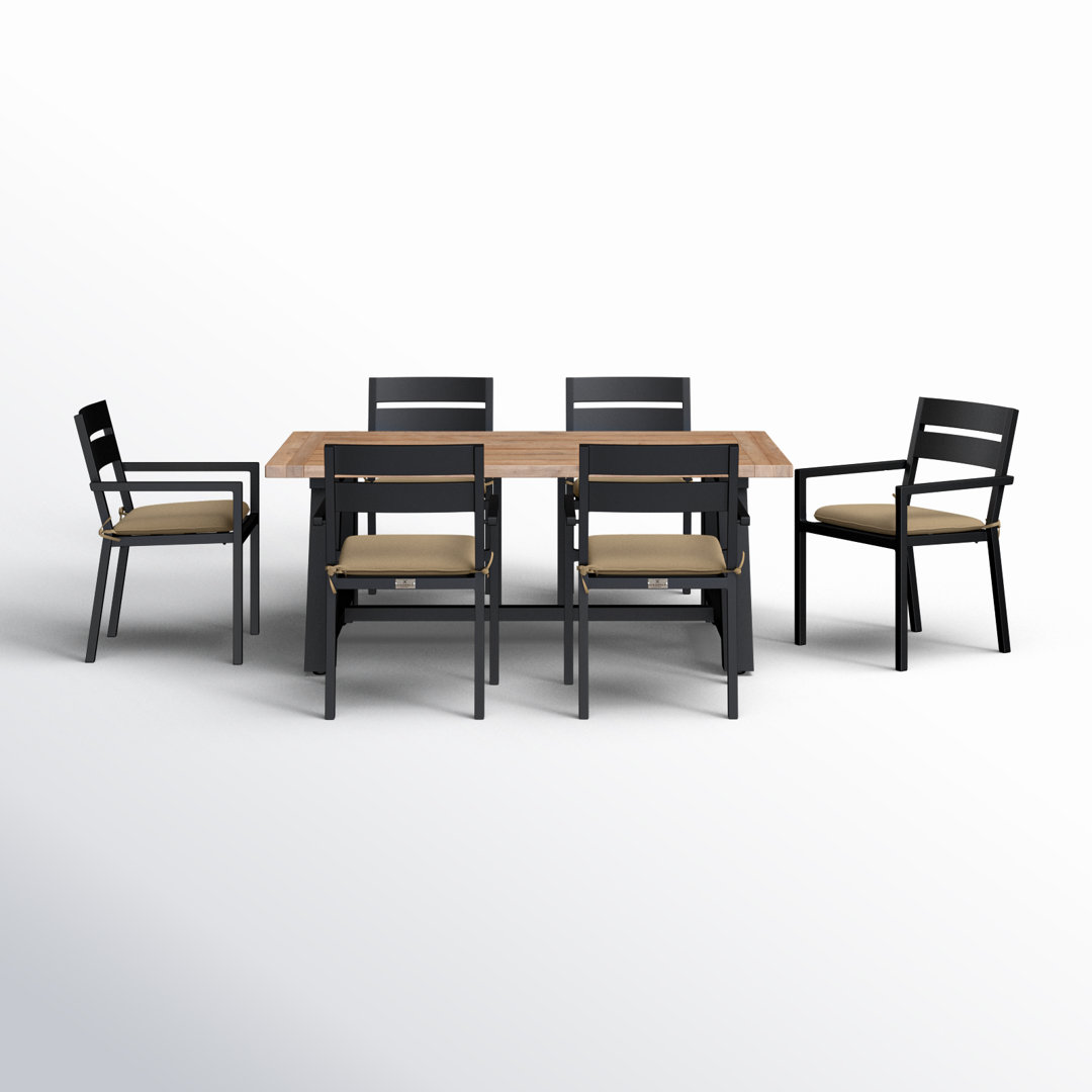 Eartha 6 - Person Teak Metal Patio Dining Set with Rectangular Table , Cushions Included AllModern Cushion 