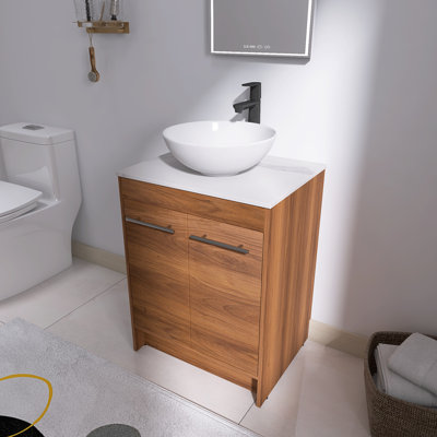  Ensemble de meuble-lavabo autoportant 24 po avec plateau en pierre frittée Aurrie, Aurrie