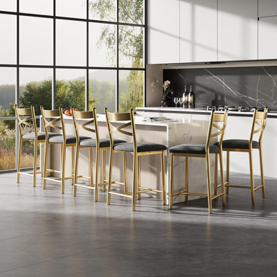 26" Counter Height Bar Stools Set of 8, PU Leather, Gold