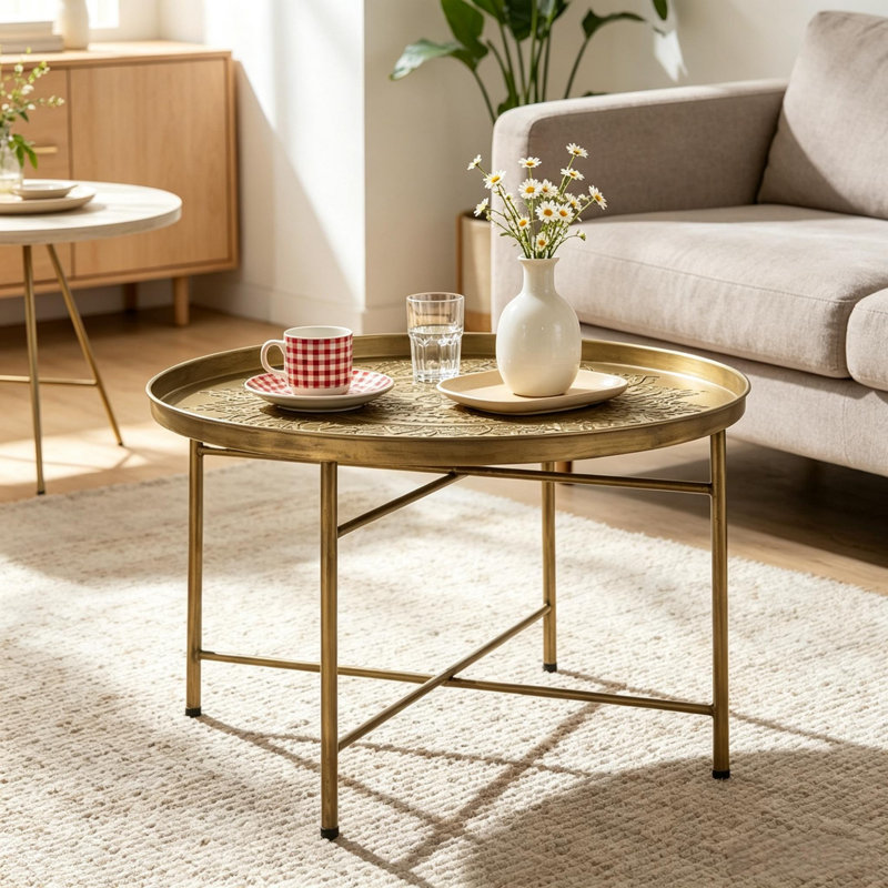 Table basse Selwyn en métal avec dessus martelé à motif floral, Motif floral
