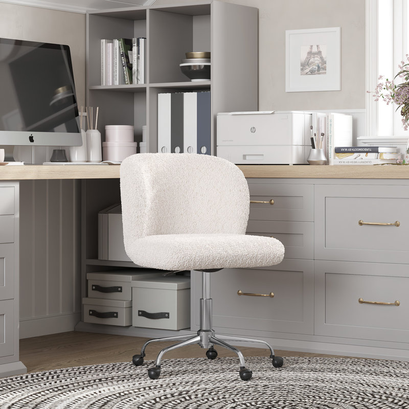 Chaise de bureau en polyester Artesha l 23,62 po, Chrome, Blanc