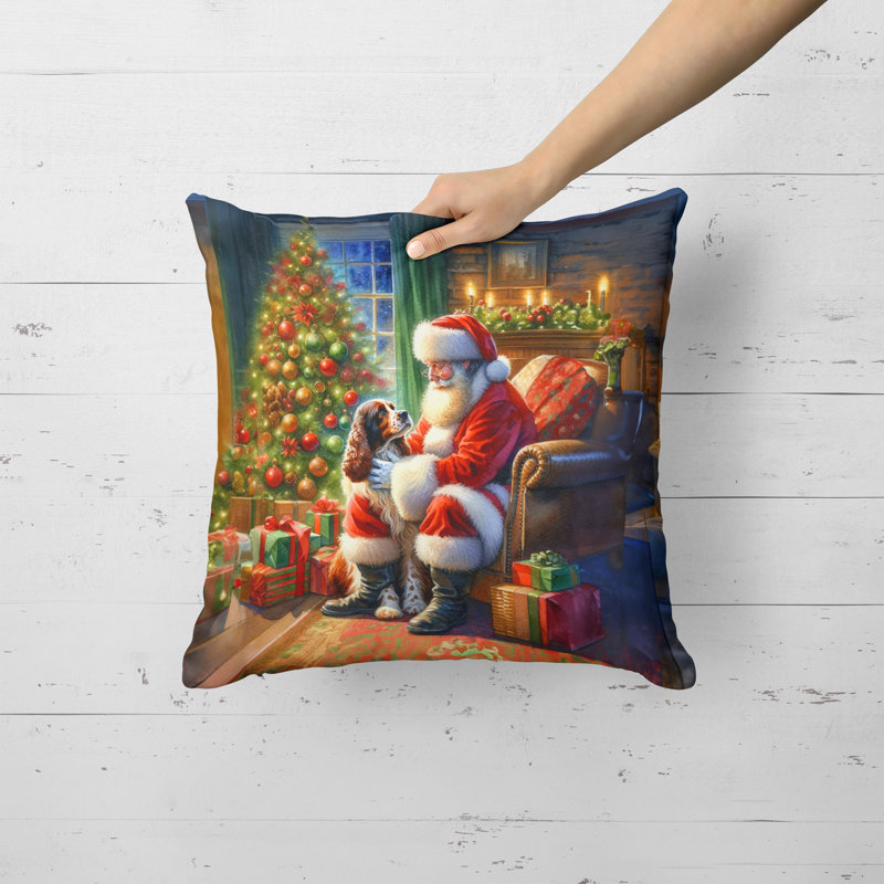 Coussin Welsh Springer Spaniel and Santa Claus, H 18 po x l 18 po