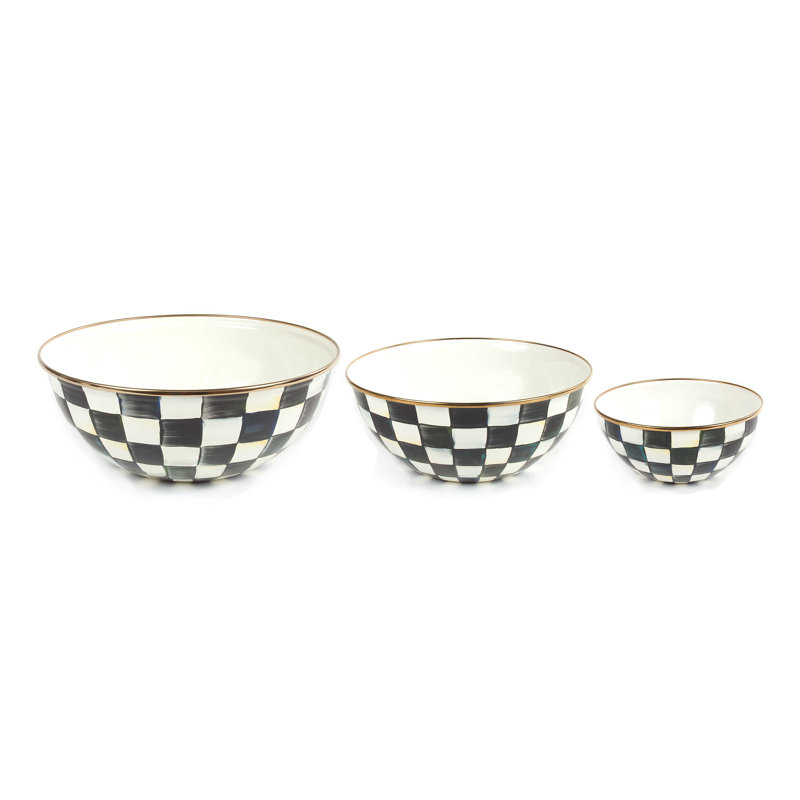 Check Mixing Bowls, 3 - Piece Set, White/Black