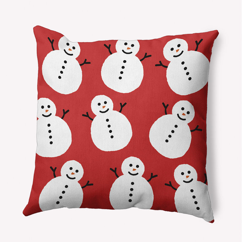 Coussin intérieur / extérieur Dancing Snowmen, H 16 po x l 16 po, Rouge
