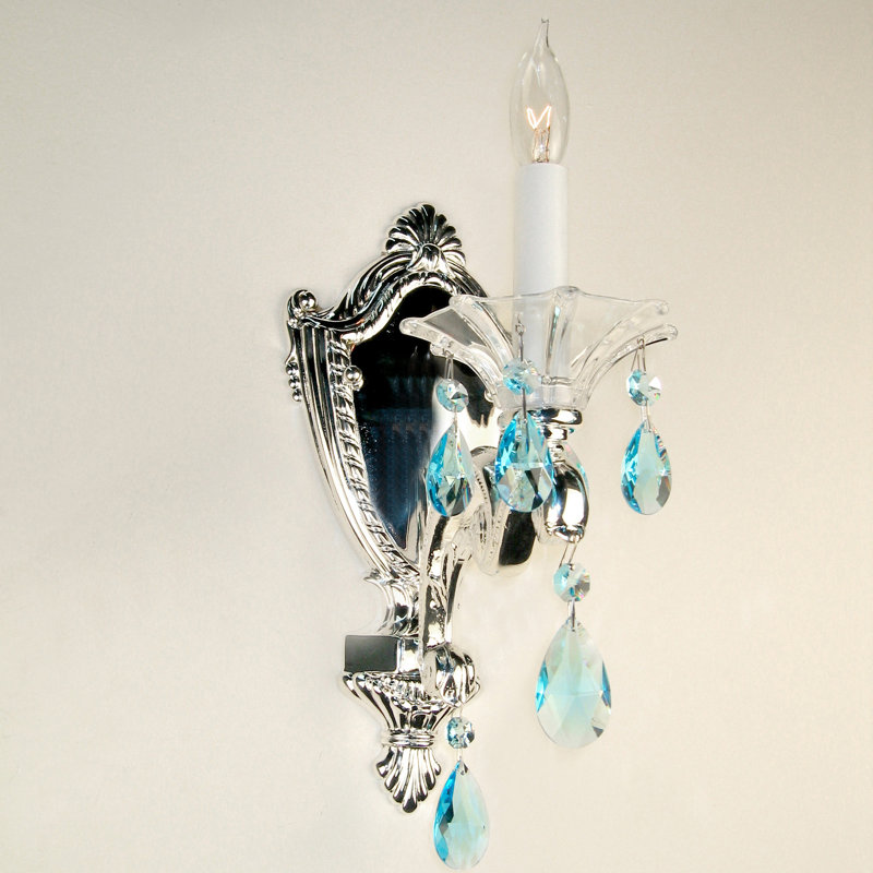 Lampe murale bougie 1 lumières Via Firenze, Plaqué argent, Saphir crystalique