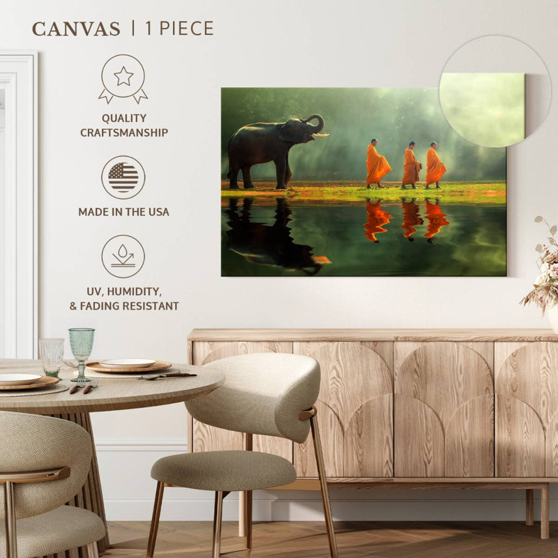 Adella Elephant And Monks, 26" H x 39" W