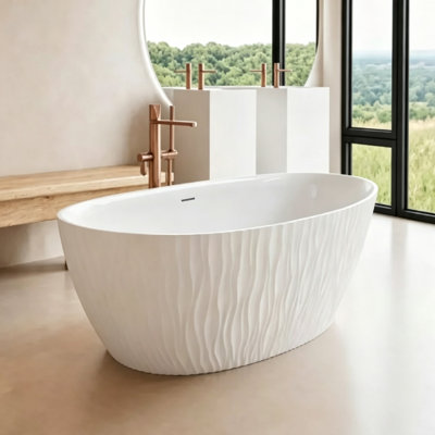 Modern Minimalist Oval Freestanding Bathtub with Wavy Skirt