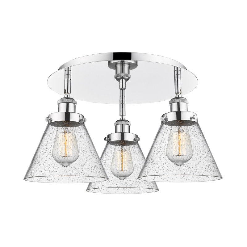 Plafonnier encastré 3 lumières Cone, Grainé, Chrome poli