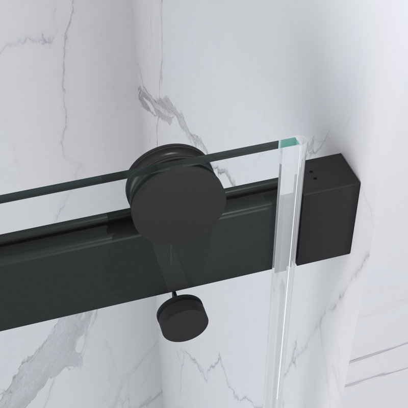 Matte Black Frameless Double Sliding Shower Door with Handles