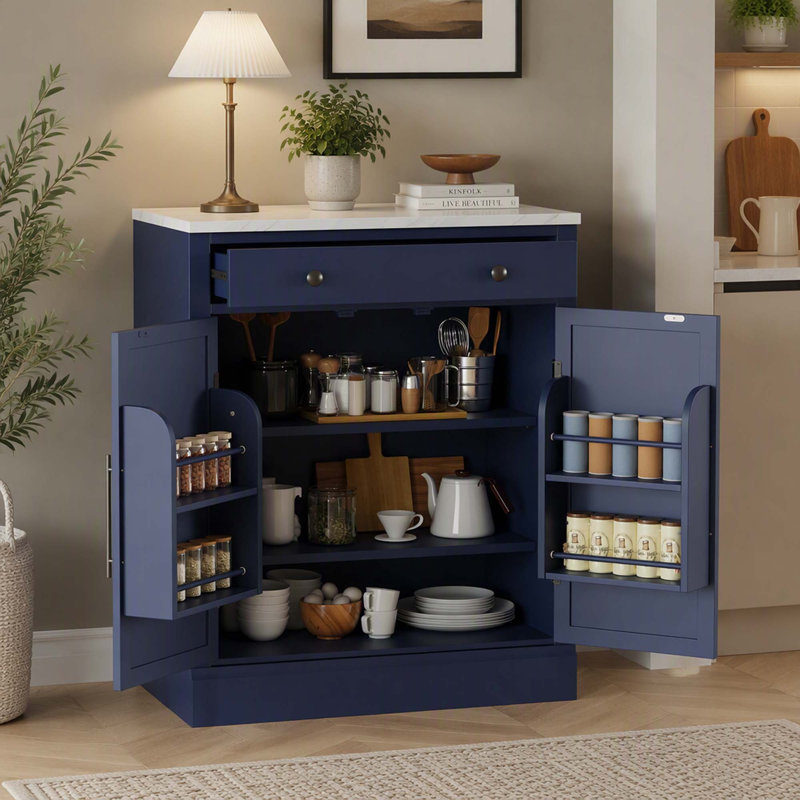 Ensemble de 2 buffets de cuisine autoportants avec rangement ajustable, Bleu