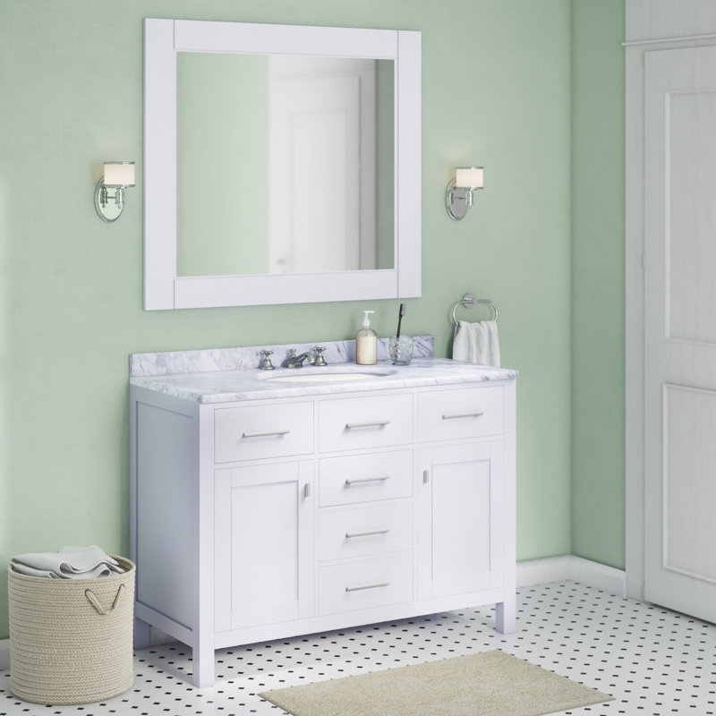 Ensemble de meuble-lavabo de salle de bain simple avec miroir 48 po Carrasquillo, Blanc