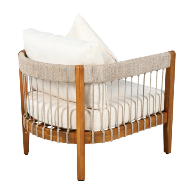 Outdoor Club Chair - Acacia Wood, Rope Accents, Removable Cushions For Garden, Beige