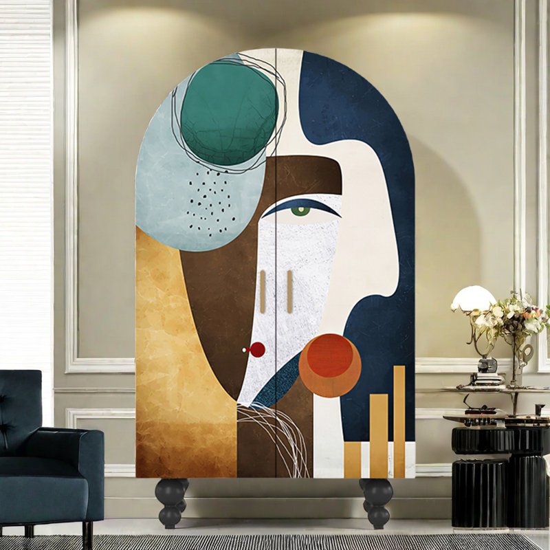 Armoire arquée avec tablettes et tringle à vêtements, Noir / multicolore