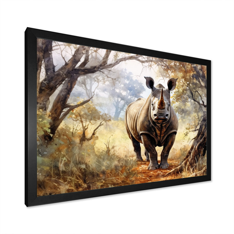 Wild Rhinoceros II sur toile, Cadre simple noir, H 30 po x l 40 po x P 1,5 po