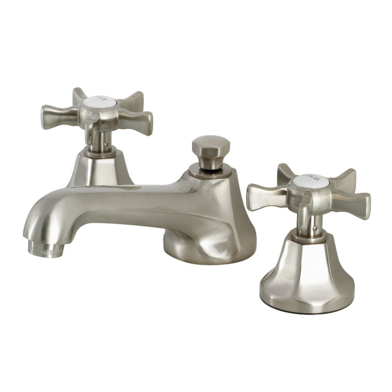 Robinet de salle de bain espacé Kingston, Nickel brossé, Croix
