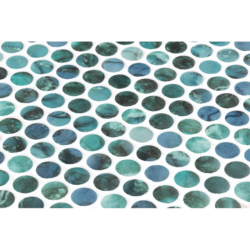 Clubton Grenada Blue 3/4-in. Penny Round Polished Marble Look Wall & Floor Mosaic Tile, Green/Black