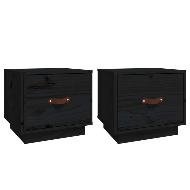 40 cm W Solid Wood Bedside Table, Black, Individual