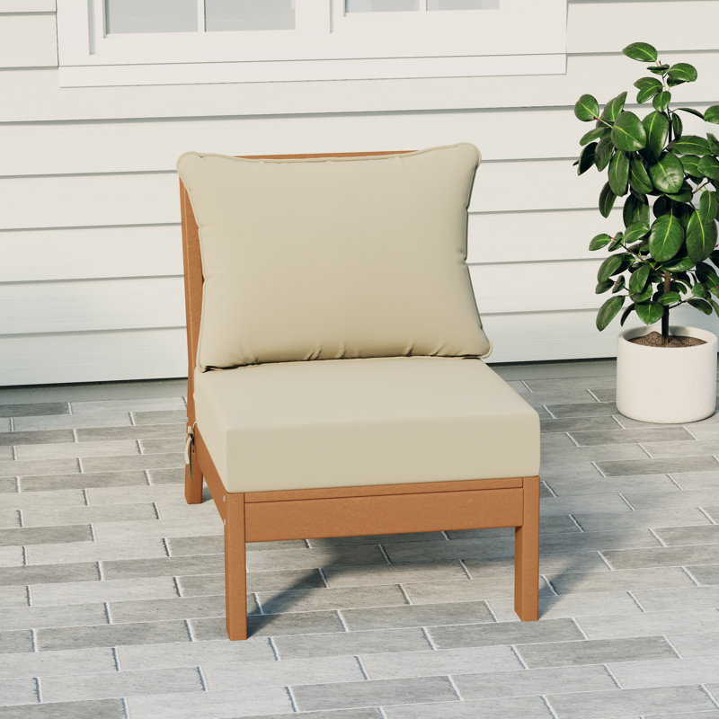 Deep Seating Armless Chair With Cushions, Beige, Teak