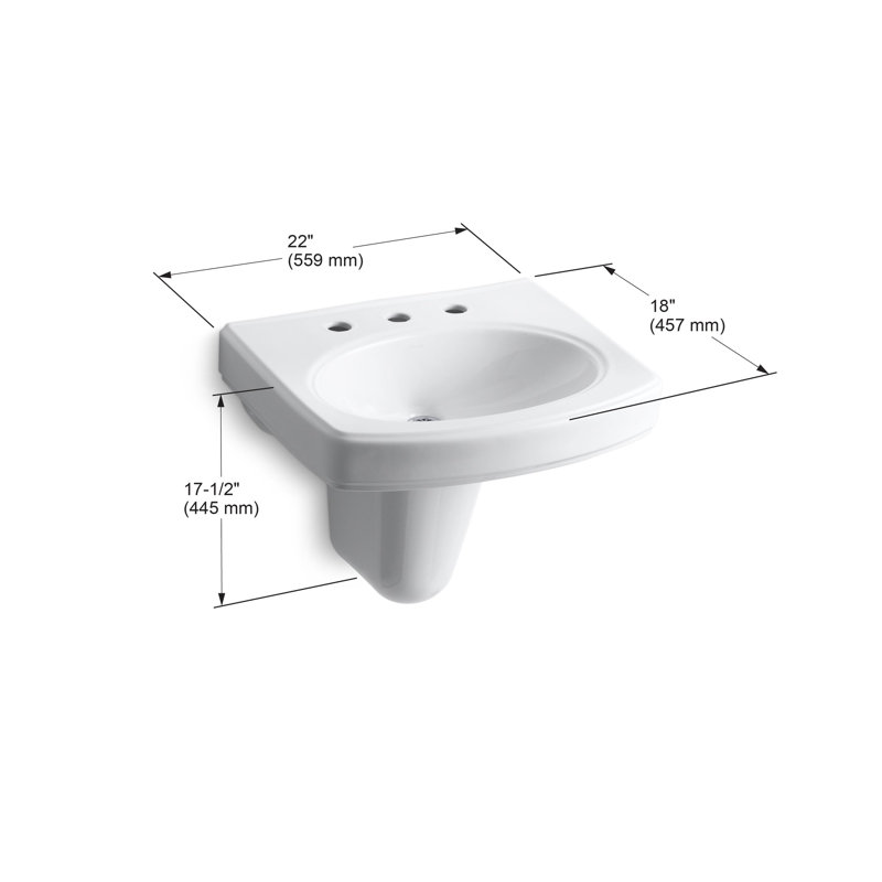 Pinoir Vitreous China U-Shaped Semi-Pedestal Bathroom Sink with Overflow, Ice Gray, 8" Centers