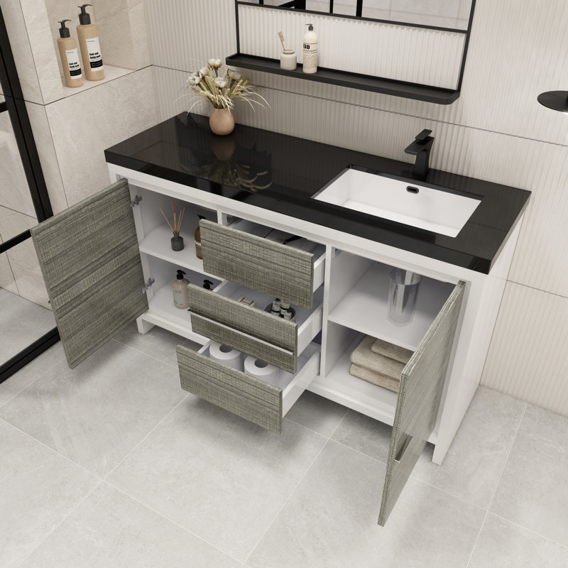 Ensemble de meuble-lavabo simple 60 po Enderlin, Gris cendre très lustré