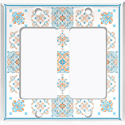 Orange Blue Tile Square White 2 - Gang Toggle Light Switch Standard Wall Plate