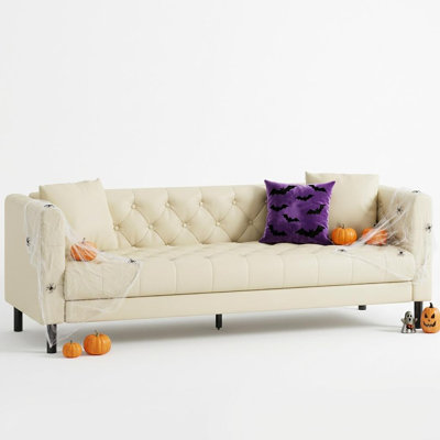 Canapé 81 po en cuir de polyuréthane pour salon, canapé moderne avec assise profonde et 2 coussins, canapé capitonné à 3 places fait à la main, canapé en similicuir pour appartement, bureau.
