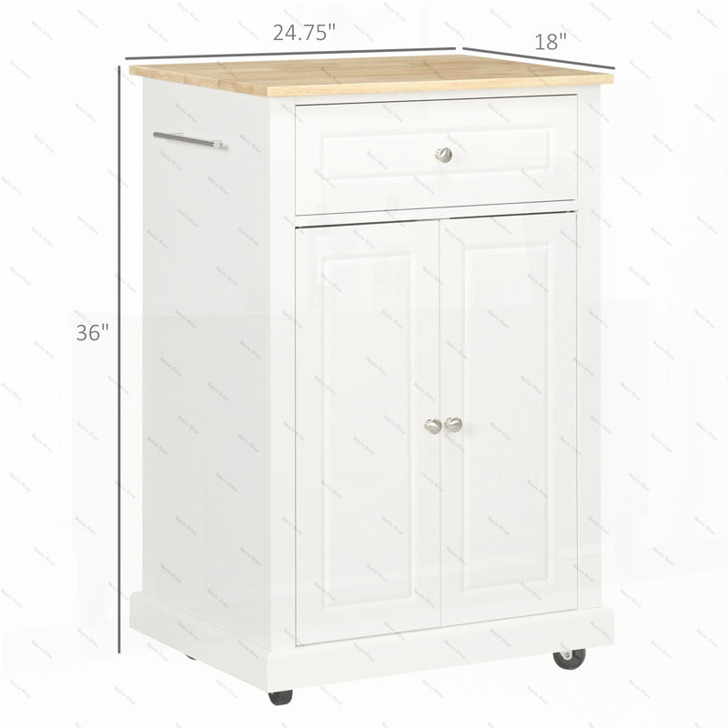 Rolling Kitchen Island Cart, Portable Serving Trolley Table with Drawer, Adjustable Shelf and 2 Towel Racks, Cream White