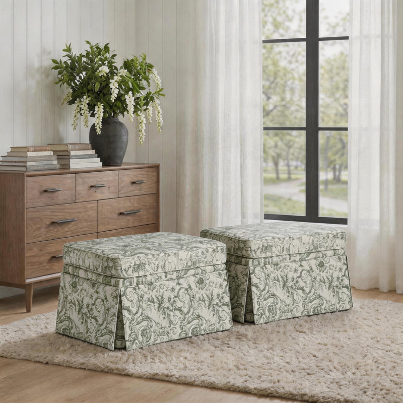 Storage Upholstery Ottoman, Rococo Green Chenille