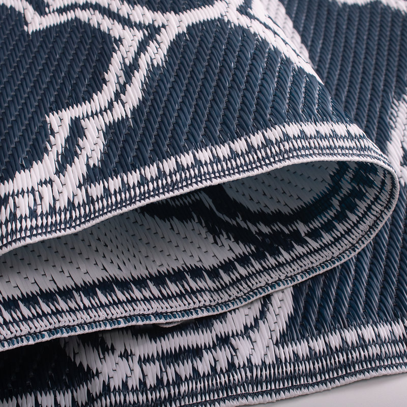 Outdoor Rug, Blue and White Foldable and Reversible Plastic Straw Rug for Camper, Deck, Porch, Picnic, Beach, Balcony