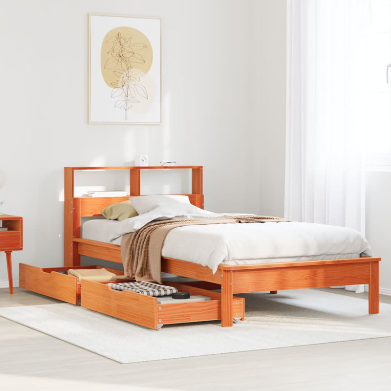 Gediminas Solid Wood Storage Bed, European Single (90 x 200cm), Wax Brown
