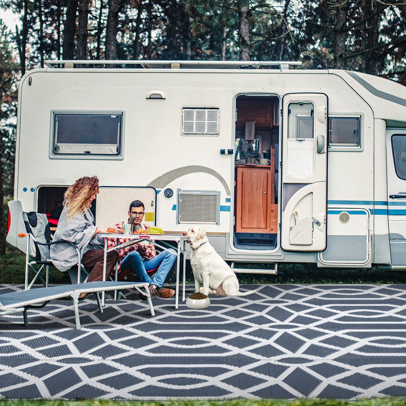 Geometric Blue Outdoor/Indoor Rug, Rectangle 10' x 8'