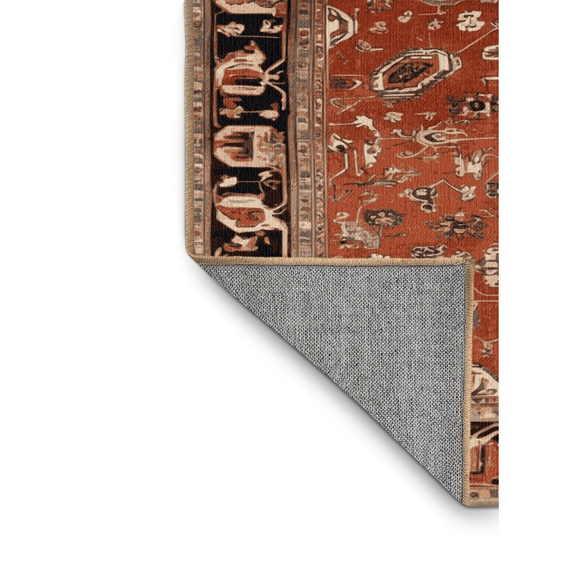Machine Washable Persian Brown Area Rug, Round 6'