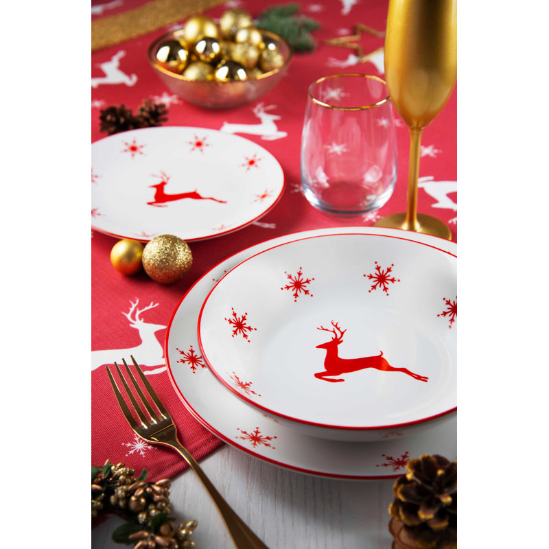 Excelsa table cloth made in italy Nordic Christmas woven cotton 140x240 cm red, 240cm L x 140cm W