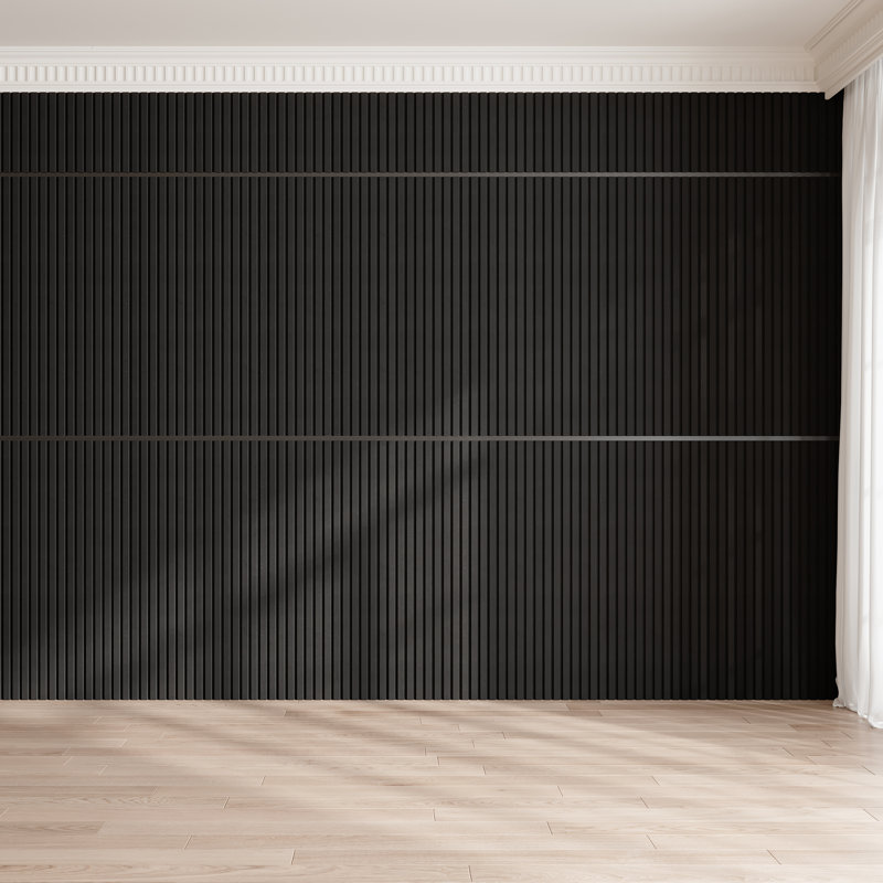 4 PC X 45.67"L x 23.6"W  Acoustic Slat Wall Panels – 0.7" Thick Waterproof & Soundproof Panels Polyester Fiber Slat for Wall & Ceiling – 29.94 Sq. Ft. Coverage -Black