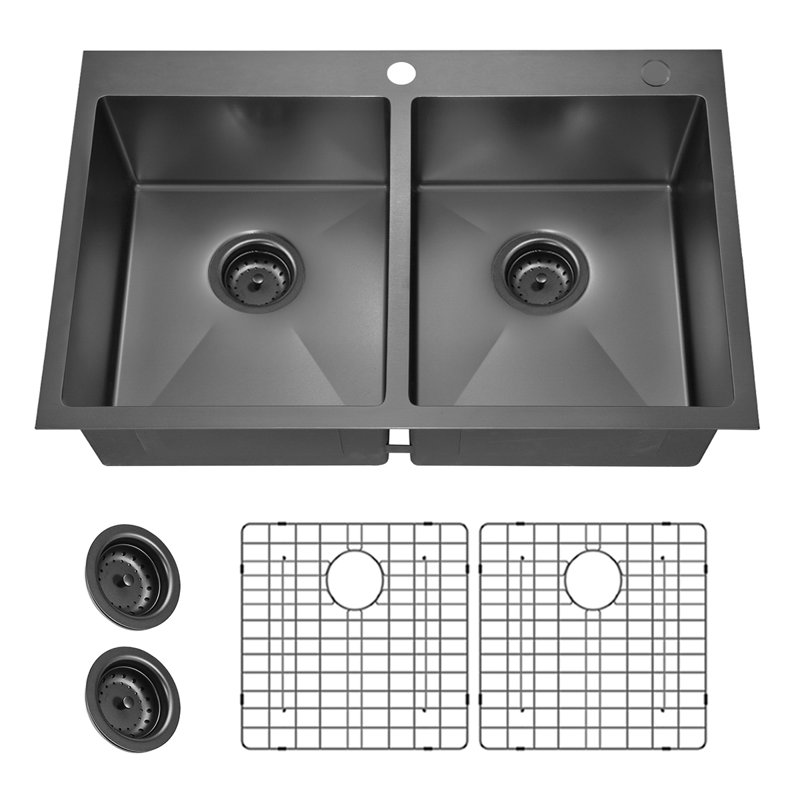 33 " L Drop-In Double Bowl Stainless Steel Kitchen Sink