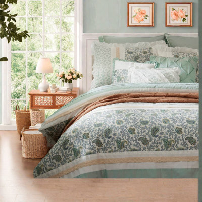 Elegant 9-piece Cotton Percale Bedding Sets, Shabby Chic Style For Farmhouse Décor