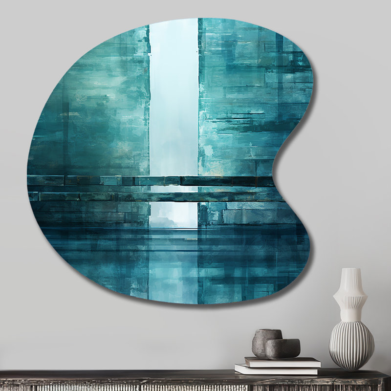 Porte à l'autre côté turquoise Riverside II - Collages abstraits en forme de goutte, art mural asymétrique en métal